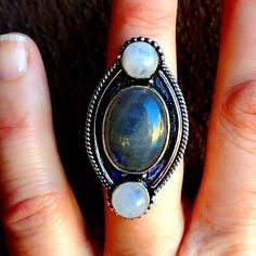 Brand New Handmade Labradorite And Rainbow Moonstone Silver Ring. Size 7 New To Poshmark? Use Referral Code Kimberlyn222 To Receive $10. Handmade Adjustable Unique Moonstone Ring, Handmade Adjustable Moonstone Ring, Unique Handmade Adjustable Moonstone Ring, Bohemian Moonstone Ring With Large Stone, Bohemian Large Moonstone Ring, Adjustable Moon Shaped Bohemian Rings, Bohemian Adjustable Moon-shaped Rings, Bohemian Moon Shaped Adjustable Rings, Artisan Moonstone Ring With Natural Stones