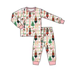 pre order,no moq Fabric: Milk Silk Pink Long Sleeve Christmas Sets, Girls Christmas Pajamas, Christmas Soldiers, Baby Boy Christmas, Plaid Christmas Tree, Milk Silk, Girls Pajamas, Plaid Christmas