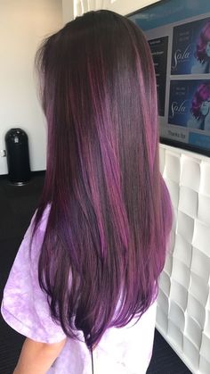 Hair Dye Ideas Purple, Colored Highlights In Brown Hair, Grey Balayage, Fresh Cuts, Hair Color Unique, School Routine