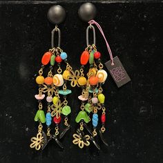 These Are Amazing Long Earrings That Feature Lots Of Unique Colorful Hand Made Beads. These Would Be A Fabulous Gift For Anyone Who Loves Unique Earrings That Are Statement Pieces.These Are Handmade In Our Ny Studio And Are Approximately 5” In Length Surgical Steel Posts Black Enamel & 14kgp & Glass Beads One Of A Kind Earring Vintage Box B Multicolor Dangling Charms Jewelry For Party, Multicolor Jewelry With Dangling Charms For Party, Elegant Multicolor Metal Beaded Earrings, Metal Beaded Dangling Earrings For Party, Metal Beaded Earrings With Dangling Beads For Party, Colorful Beads Metal Earrings For Party, Metal Beaded Earrings For Party, Multicolor Beaded Earrings With Black Beads For Party, Adjustable Beaded Chain Earrings For Party