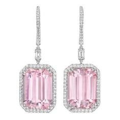 Pink Kunzite And Diamonds 22.50 Ct Lady Dangle Earrings White Gold 14K Gemstone Earring Accessories Layering, Golden Bangles, Pink Diamond Earrings, Necklaces Style, Earrings White Gold, Pink Kunzite, Layering Necklaces, Earrings Indian, Bangles Indian