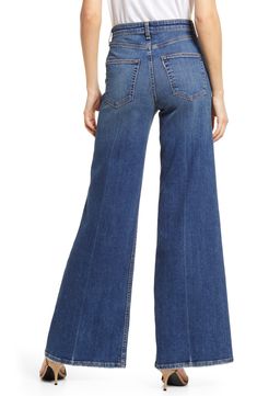 Far-out fashion, in all its groovy glory, comes through in these '70s-inspired jeans cut from Japanese denim with the widest legs we've seen this season. 27" inseam; 27" leg opening; 11 1/2" front rise 98% cotton, 2% polyurethane Machine wash, line dry Made in the USA of imported fabric 70s Inspired Flare Jeans For Fall, 70s Inspired Fall Flare Jeans, Spring Medium Wash Retro Flares, Spring Retro Medium Wash Flares, Spring Flares With Five Pockets In Full Length, 70s Inspired Denim Jeans For Spring, 70s Inspired Spring Denim Jeans, Spring Full-length Flares With Five Pockets, Spring Full Length Flares With Five Pockets