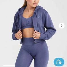 New With Tag Oner Active Classic Lounge Cropped Zip Through Hoodie Color: Slate Blue Size: Small Sold Out Online Blue Hooded Activewear For Fall, Blue Winter Activewear For Loungewear, Blue Athleisure Long Sleeve Hooded Jacket, Blue Long Sleeve Athleisure Hooded Jacket, Blue Athleisure Hooded Jacket With Drawstring, Blue Long Sleeve Activewear With Drawstring Hood, Blue Activewear With Drawstring Hood For Fall, Blue Athleisure Hooded Jacket For Fall, Winter Blue Activewear With Drawstring Hood