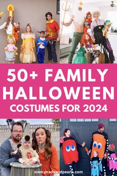 some people are dressed up in costumes for halloween and one is wearing a costume that says 50 + family halloween costumes for 2014