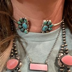 Sterling silver and native made by Navajo artist, Geraldine James Turquoise Choker Necklace, Turquoise Wedding Jewelry, Western Barbie, Western Jewerly, Geraldine James, Backyard Elopement, Western Fashion Jewelry, Vintage Turquoise Jewelry, Simple Beaded Necklaces