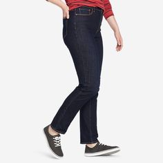 Women's Voyager High-rise Jeans - Slim Straight | Eddie Bauer Casual High Rise Jeans With 4-way Stretch, Casual High-rise Jeans With 4-way Stretch, Casual High Rise 4-way Stretch Jeans, Dark Wash Comfort Stretch Straight Leg Bottoms, Comfort Stretch Straight Leg Pull-on Jeans, Comfort Stretch Pull-on Straight Leg Jeans, Dark Wash Comfort Stretch Straight Leg Jeans, Comfort Stretch Straight Leg Dark Wash Jeans, Dark Wash Straight Leg Jeans With Comfort Stretch