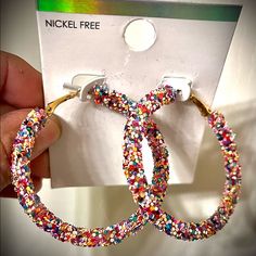 Nwt, A Carnival Of Fun Colors With These Hoops! Nickel Free Gold Tone Posts. Easy On Easy Off, Sooo Fun! When I Look At Them They Appear More Pink, Then They Seem To Reflect All Colors In The Light! Very Cool Hoops! Full Of Sparkle Definitely Statement Earrings All Colors, See Photo, Statement Earrings, All The Colors, Gift Shop, Pink Blue, Pink Ladies, Carnival, Gold Tones