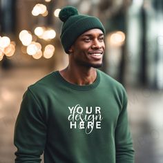 Green Branded Sweatshirt For Winter, Sweatshirt Mockup, Green Sweatshirt, Young Black, Christmas Settings, Professional Photographer, My Way, Male Model, Forest Green