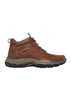 Casual yet rugged, the Skechers Boswell Hiking Boots feature a smooth-oiled leather upper with a cushioned air-cooled memory foam insole and Goodyear rubber traction outsole. Durable companions to brave the intrepid wild in comfort. | Skechers Men's Respected Boswell Hiking Boots, 10.5M Brown Low-top Work Boots For Hiking, Brown Low-top Hiking Boots For Sports, Rugged Slip-resistant Hiking Boots For Safety, Brown Slip-resistant Hiking Boots For Safety, Brown Abrasion-resistant Outdoor Work Boots, Stylish Boots, Comfortable Boots, Mens Shoes Boots, Winter Casual