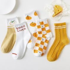 Checkerboard Socks, Fruit Socks, Heated Socks, Summer Sock, Small White Flowers, Winter Socks, Orange Pattern, Tube Socks, Fashion Socks