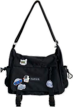 Student Style, Postman Bag, Bag Badges, Student Fashion, Shoulder Messenger Bag, Nylon Bag, Messenger Bag, Collage, Zipper