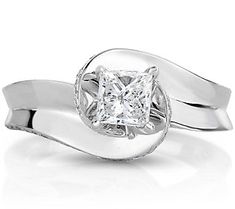 Contemporary curves and classic shine make this princess-cut diamond ring the one she'll want to wear everyday to define her style. From Affinity® Diamond Jewelry. Diamond Ring Princess Cut, Ring Size Guide, Princess Cut Diamonds, Princess Cut, Her Style, Prong Setting, Diamond Engagement Rings, Diamond Jewelry, Diamond Cuts