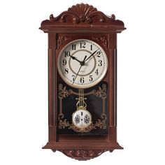 an ornate wooden clock with roman numerals