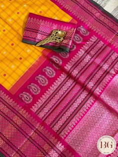 Indulge in opulence with our Gadwal handloom pure silk saree in vibrant yellow and pink. Meticulously crafted by skilled artisans, this saree exudes luxury and sophistication. Made from the finest silk, it will drape you in comfort and elegance, making you the center of attention at any event. Gadwal handloom pure silk saree - yellow and pink Saree comes with a blouse piece. Fall and pico done. Fully stitched blouse shown in pictures is optional and can be purchased seperately from our blouses and croptops section. For saree video please connect with us on whatsapp @469-937-0606 Ready to be shipped in USA from San Diego, California. All pictures are original pictures. Colors may slightly vary due to pic resolution. Yellow Saree With Cutdana For Navratri, Yellow Saree With Cutdana For Diwali, Yellow Katan Silk Saree With Cutdana, Yellow Saree With Cutdana In Traditional Drape, Yellow Saree With Pallu For Navratri, Yellow Art Silk Saree For Diwali, Yellow Katan Silk Saree For Navratri, Yellow Bollywood Saree For Festivals, Bollywood Style Yellow Saree For Festivals