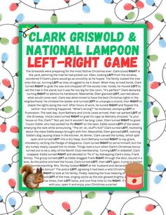 a poster with the words clark griswod and national lampoon left - right game