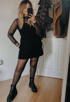 Alt Vegas Outfit, Rock Star Style Women, Midsize Tights Outfit, Emo Night Party Outfit, Alternative New Years Eve Outfits, Doc Martens Going Out Outfit, Cute Casual Date Outfits Fall, Curvy New Years Outfit, Casual Midsize Outfits Winter