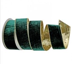 Hunter Green and Gold Deluxe Velvet Ribbon Green Velvet Ribbon, Blue Hydrangea Flowers, Christmas Wired Ribbon, Wreath Maker, Gold Lame, Gift Wrapping Bows, Wreath Supplies, Wreath Making, Gold Velvet