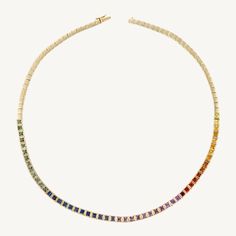 Princess cut multi-colored Sapphire Bezel set gold beaded necklace Stone wt: 9.36 Style Theory, Gold Beaded Necklace, Necklace Stone, Gold Bead Necklace, Princess Cut, Gold Beads, Bezel Setting, Stone Necklace, Multi Colored