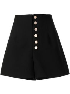 black front button fastening gold-tone buttons logo-engraved buttons high waist thigh-length Black High-waisted Shorts With Buttons, Black High Waist Shorts With Buttons, Elegant Short Bottoms With Button Closure, Elegant High-waisted Shorts With Button Closure, Chic Black Shorts With Buttons, Elegant High Waist Shorts With Button Closure, Elegant Short Bottoms With Buttons, Elegant Shorts With Buttons, High Waist Shorts With Button Closure