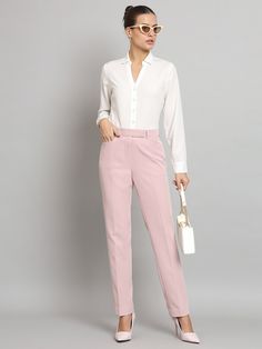 Trousers have the incredible power to create a change in the world. Product Details :- Regular perfect fit Zip at front with hook closure Two Side Pockets Loops at waist line to wear a belt to make it look even better Made in Polyester and Viscose blend Marina stretch fabric Easy to care/Machine Wash/Hand wash Tailored Pink Bottoms For Office, Pink Tailored Bottoms For Office, Pink Tapered Leg Office Pants, Pink Fitted Office Bottoms, Pink Tapered Leg Office Bottoms, Elegant Pink Office Bottoms, Pink Ankle-length Office Pants, Tailored Pink Ankle Pants, Tailored Ankle-length Pink Pants