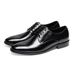 Introducing our exquisite Refined Cow Leather Brogue Dress Shoes, meticulously crafted with genuine cow leather for a durable and luxurious feel. The refined upper material and genuine leather lining add a touch of opulence, while the lace-up closure and high-quality pigskin insole ensure comfort and support. Elevate your ensemble and exude confidence with every step by investing in these timeless and impeccably crafted shoes. Experience the perfect blend of style, comfort, and durability with o Elegant Leather Lace-up Oxfords, Elegant Lace-up Leather Shoes For Work, Elegant Black Wingtip Lace-up Shoes, Elegant Lace-up Leather Shoes For Business, Black Wingtip Lace-up Shoes For Formal Occasions, Elegant Goodyear Welted Wingtip Lace-up Shoes, Elegant Wingtip Lace-up Shoes For Party, Elegant Wingtip Leather Shoes For Business, Elegant Brogue Leather Shoes For Business