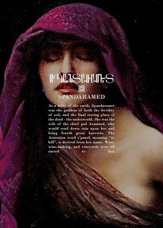 an image of a woman with her head covered by a purple shawl and text