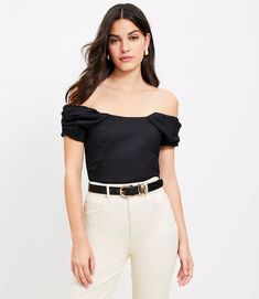 Trendy Fitted Off-shoulder Top With Puff Sleeves, Chic Off-shoulder Top For Evening In Summer, Chic Fitted Off-shoulder Top, Chic Off-shoulder Top For Summer Evenings, Off-shoulder Ruched Blouse For Night Out, Fitted Cold Shoulder Off-shoulder Top For Summer, Ruched Off-shoulder Blouse For Night Out, Chic Off-shoulder Puff Sleeve Top For Summer, Trendy Fitted Off-shoulder Blouse