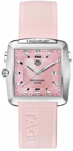 WAE1114.FT6011 TAG HEUER PROFESSIONAL SPORTS WOMEN'S LUXURY WATCH Usually ships within 3 months | View In Stock TAG Heuer Watches - Free Overnight Shipping - With Manufacturer Serial Numbers - Swiss Made - Mother of Pearl Pink Dial - Weighs only 55 Grams - Extra Thin, Battery Operated Quartz Movement - 3 Year Warranty - Guaranteed Authentic - Certificate of Authenticity - Scratch Resistant Sapphire Crystal - Brushed Titanium with Steel Case - Super Stretch Ergonomic Pink Silicon Elastic Strap - Integrated Clasp - Manufacturer Box & Manual - 37.5mm x 36.7mm = 1 1/2" Square Case - 50 Meters / 165 Feet Water-Resistant - Luminescent Hands & Markers - Free Lifetime Battery Replacement     Also Known As Model # WAE1114 FT6011 / WAE1114FT6011 Tag Heuer Women, Rolex Women, Tag Heuer Carrera, Tag Heuer Watch, Pink Watch, Womens Watches Luxury, Authentic Watches, Tiger Woods, Free Bracelet