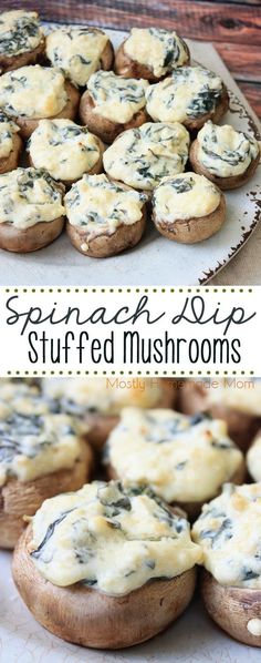 spinach dip stuffed mushrooms on a plate