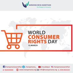 the world consumer rights day is on march 15, with an orange shopping cart in front of