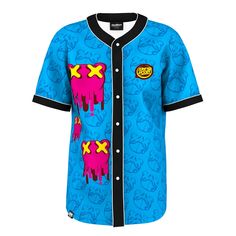 Blue Baseball Jersey With Sublimation Print For Streetwear, Blue Baseball Jersey With Collar For Streetwear, Casual Blue Baseball Jersey With Graphic Print, Blue Baseball Jersey With Graphic Print For Streetwear, Blue Graphic Print Cotton Baseball Jersey, Blue Cotton Baseball Jersey With Graphic Print, Casual Blue Baseball Jersey For Streetwear, Casual Baseball Jersey With Graphic Print For Streetwear, Blue Cotton Baseball Jersey For Streetwear