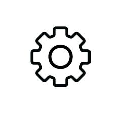 a black and white line drawing of a gearwheel on a white background, with the letter o in the center