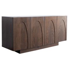 the sideboard is made out of wood and has curved panels on one side, along with