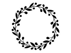 a black and white circular frame with leaves on the bottom, surrounded by smaller branches