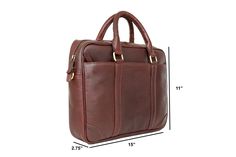 Full-Grain Leather Briefcase - for 15" laptop with separate padded section to secure your laptop with two easy access both side zippers pockets, Organiser Colour: Wine Dimensions: Length: 15" Height:  11" Depth:  2.75" Features: INSIDE: * 1 Main double zipper compartment * 1 Padded section inside for up-to 14" laptop with velcro * 1 Good size open area for your other valuables * 1 Organiser for phone, pen holders & cards * 1 inside zipper pocket. OUTSIDE: * 2 Full size easy access zipper pockets Brown Briefcase With Detachable Strap, Brown Large Capacity Briefcase For On-the-go, Brown Briefcase With Leather Handles For On-the-go, Brown Briefcase With Zipper For On-the-go, Leather Briefcase With Laptop Sleeve For On-the-go, Phone Pen, Laptop Briefcase, Leather Laptop, Satchel Bag