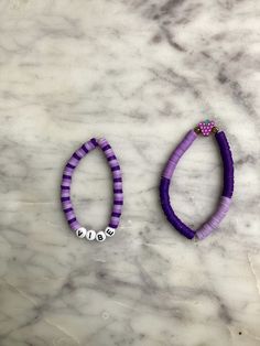 Cute Purple Clay Bead Bracelet Set Purple Beaded Heishi Beads Bracelets, Purple Heishi Beaded Bracelets With Letter Beads, Purple Heishi Beads Bracelet With Letter Beads, Purple Clay Bead Bracelet, Clay Bead Bracelet, Clay Bead, Black Clay, Clay Beads, Purple Black