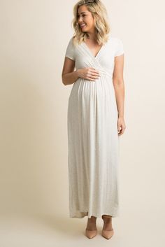 Beige Draped Maternity/Nursing Maxi Dress Pregnant Beige Dress, Beige Dress Pregnant, Beige Drapes, Nursing Maxi Dress, Maternity Dresses For Baby Shower, Trendy Maternity Outfits, Maternity Maxi Dress, Casual Maternity, Maternity Maxi