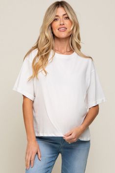 White Basic Rolled Short Sleeve Maternity T-Shirt– PinkBlush Boxy Short Sleeve Basic Cropped T-shirt, Everyday Crew Neck T-shirt With Rolled Sleeves, Cotton Maternity T-shirt With Crew Neck, Everyday T-shirt With Rolled Sleeves And Crew Neck, White Crew Neck Maternity T-shirt, Boxy Basic Cropped T-shirt With Short Sleeves, Oversized White Crop Top With Crew Neck, White Oversized Crew Neck Crop Top, Boxy Short Sleeve Cropped T-shirt For Spring