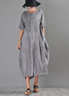 Natural Grey asymmetrical design Cotton Linen Long Dress Summer - SooLinen Linen Long Dress, Long Dress Summer, Long Linen Dress, Hand Embroidery Projects, Comfortable Room, Long Summer Dresses, Summer Black, Summer Fabrics, Asymmetrical Design