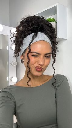 - Check more at https://howcandothis.com/hairstyleideas/97745/ Cute Updos For Work Nurse, Braid With Headband Hairstyles, Head Bands For Curly Hair, Hairband Hairstyle Curly Hair, Headband In Curly Hair, Curly Hair Updo With Headband, Curly Bun With Headband, Headband And Curly Hair, Curly Updo With Headband