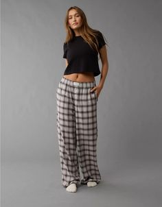 AE Flannel PJ Pant Relaxed Fit Plaid Pants With Elastic Waistband, Plaid Bottoms With Elastic Waistband For Loungewear, Casual Plaid Bottoms With Elastic Waistband, Casual Plaid Bottoms With Relaxed Fit, Plaid Loungewear Bottoms For Fall, Plaid Bottoms For Fall Loungewear, Matching Couple Pajamas, Pj Outfit, Clothes Pajamas