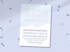 a snow themed holiday party with confetti and streamers on the background,