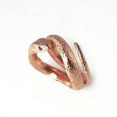 Snake Ring / Serpent Coil Ring /Solid Coil Pink Gold Snake Ring / Snake Ring with Rubies / Serpent R Hand-forged Snake-shaped Jewelry For Gifts, Unique Yellow Gold Snake Ring, Unique Hand Forged Snake Ring As Gift, Unique Hand Forged Snake Ring, 14k Gold Snake-shaped Ring, Unique Snake-shaped Jewelry For Anniversary, Yellow Gold Brass Snake Ring For Gift, Yellow Gold Brass Snake Ring As Gift, Unique Snake-shaped Ring For Anniversary