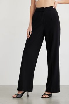 Yasmin Straight Leg Pants Jet Black Tailored Full-length Casual Bottoms, Casual Tailored Full Length Bottoms, Business Casual Straight Elastane Pants, Business Casual Straight Pants In Elastane, Office Dress Pants With Pockets Full Length, Office Dress Pants With Pockets And Full Length, Full Length Office Dress Pants With Pockets, Office Full-length Dress Pants With Pockets, Stretch Full-length Bottoms With Welt Pockets