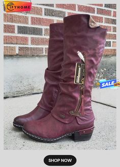 Vintage Casual Pleated Zip Riding Boots Casual Wide Calf Boots For Riding, Casual Moto Boots With Round Toe For Riding, Casual Moto Boots For Riding With Round Toe, Casual Round Toe Moto Boots For Riding, Casual Riding Boots For Fall, Casual Knee-high Moto Boots For Riding, Casual Moto Boots For Fall Riding, Casual Moto Boots For Riding In Fall, Casual Knee-high Riding Boots