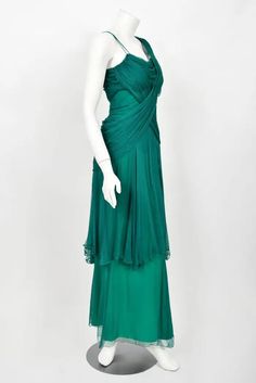 Vintage 1950's Irene Lentz Couture Teal Green Draped Silk Grecian Goddess Gown For Sale at 1stDibs Irene Lentz, Green Ball Gown, Green Drapes, Goddess Gown, Grecian Goddess, Clothing Inspiration, 1950s Fashion, Green Silk, Historical Fashion