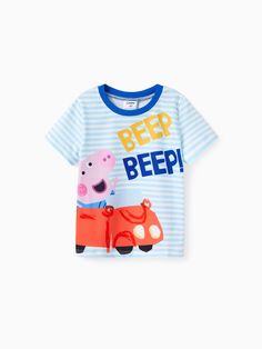 * Soft and comfy
* Short-sleeve 
* Each size includes: 1*set
* Material: Front panel + back panel - 95% polyester, 5% spandex; sleeves - 95% polyester, 5% spandex; collar - 91% cotton, 9% spandex + opaque
* Machine wash, tumble dry
* Imported
* Officially Licensed Hasbro Peppa Pig Merchandise Toddler Tops, Stripe Tee, Comfy Shorts, Peppa Pig, Striped Tee, Toddler Girl, Spandex, Collar