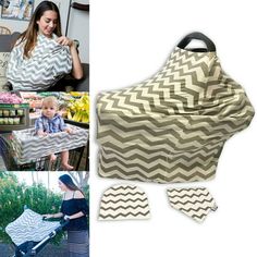 a collage of photos with baby items including bibs and blankets