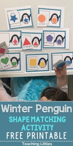 a penguin shape matching activity with free printables