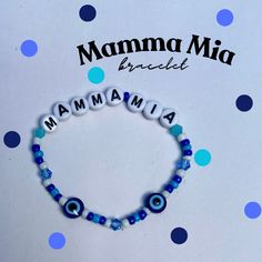 The perfect bracelet to wear for your Mamma Mia theatre show or as a gift for someone who loves the films.  All bracelets are handmade to order.  Please message me with any specific size measurements, standard bracelet size is approximately 7inches. Themed Personalized Blue Beaded Bracelets, Personalized Themed Blue Beaded Bracelets, Personalized Adjustable Beaded Bracelets As Souvenir, Symbolic Handmade Bracelets For Friendship, Handmade Themed Blue Beaded Bracelets, Symbolic Handmade Friendship Bracelets, Adjustable Themed Bracelets With Letter Beads, Handmade Beaded Bracelets For Mother's Day, Handmade Symbolic Bracelets As Gifts